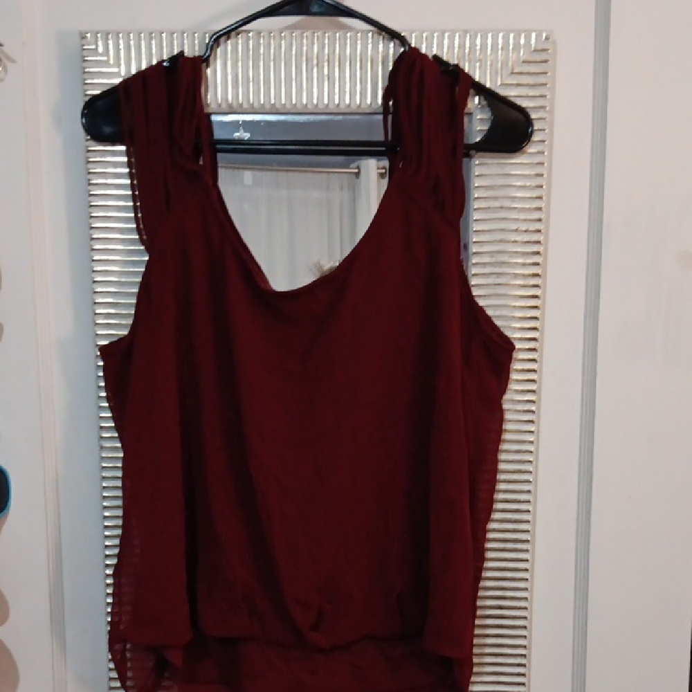 Lily White Deep Burgundy Cold Shoulder Top